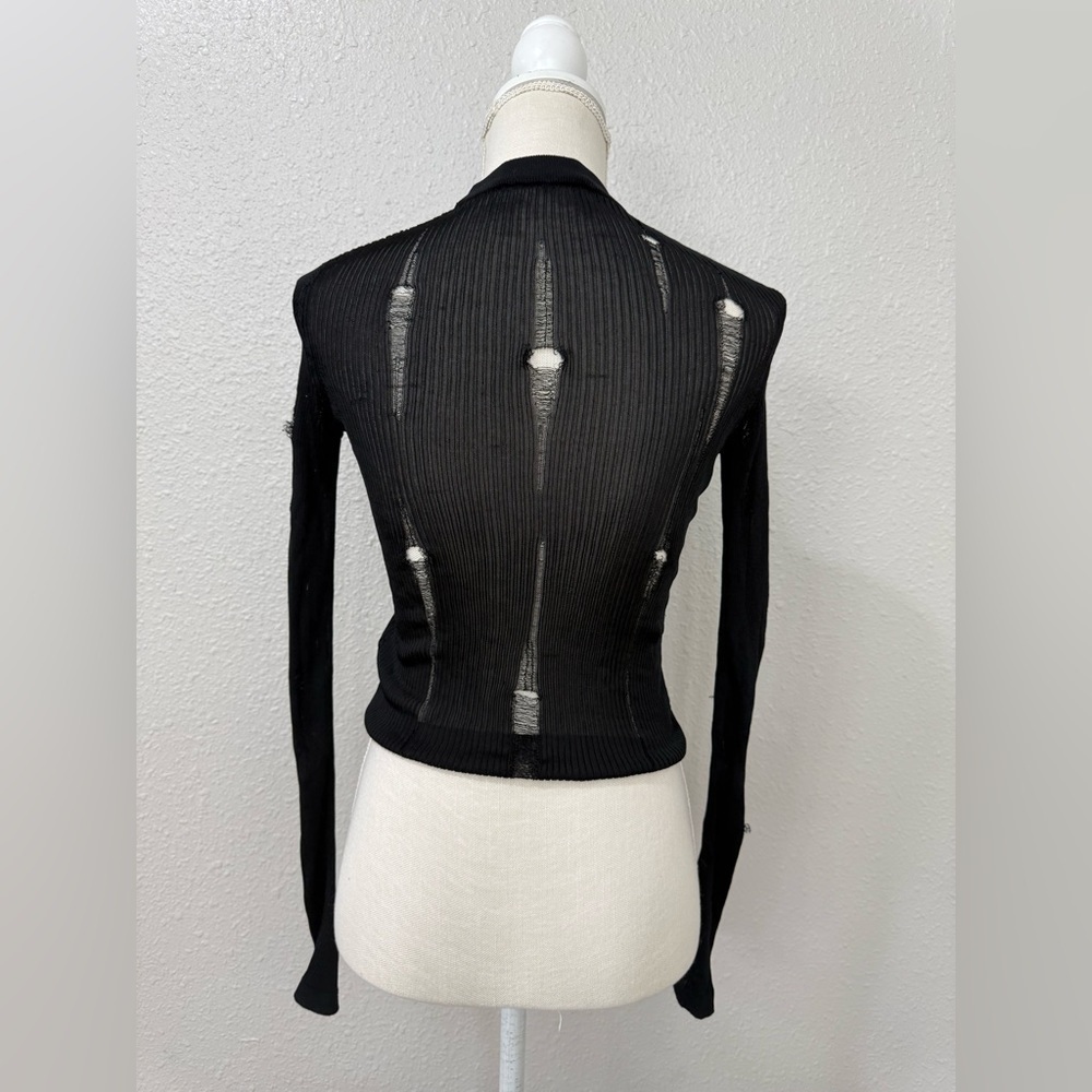 Saint Laurent Ribbed Knit Top Custom Distressed Look Size L - Picture 2 of 7